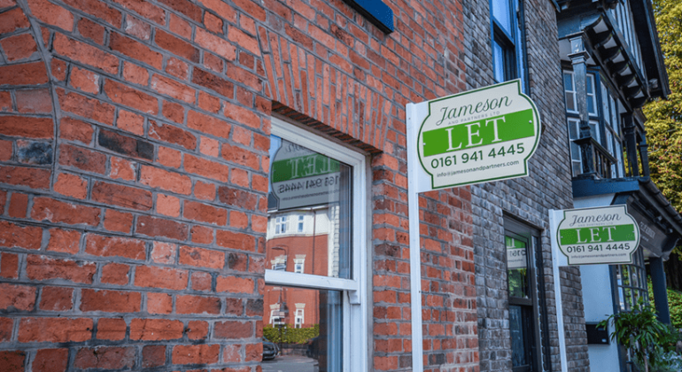 An image of two rental properties with Jameson and Partners LET signs on the outside, to accompany an article about the Renters' Rights Act