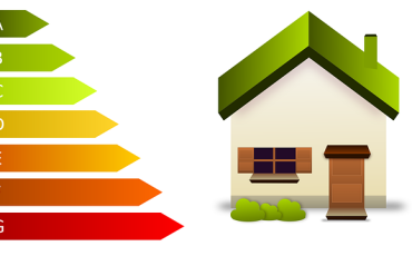 An image of a house and next to it, the energy ratings from A to G